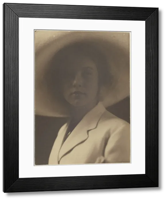 Framed Print : Portrait of a Woman with Large Straw Hat, 1907-1943. Creator: Louis Fleckenstein Framed Print : Portrait of a Woman with Large Straw Hat, 1907-1943. Creator: Louis Fleckenstein