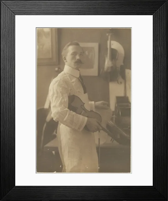 Framed Print : Portrait of a Violin Maker in Studio, 1895-1943. Creator: Louis Fleckenstein Framed Print : Portrait of a Violin Maker in Studio, 1895-1943. Creator: Louis Fleckenstein