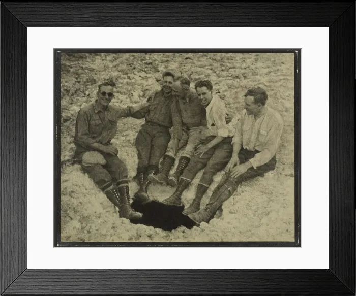 Framed Print : Group Portrait Seated at Mouth of Vertical Cave, San Jacinto Peak, 1930. Creator: Louis Fleckenstein Framed Print : Group Portrait Seated at Mouth of Vertical Cave, San Jacinto Peak, 1930. Creator: Louis Fleckenstein