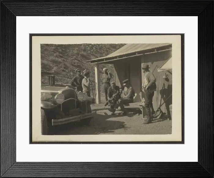 Framed Print : Group Portrait Outside Building, 1907-1943. Creator: Louis Fleckenstein Framed Print : Group Portrait Outside Building, 1907-1943. Creator: Louis Fleckenstein