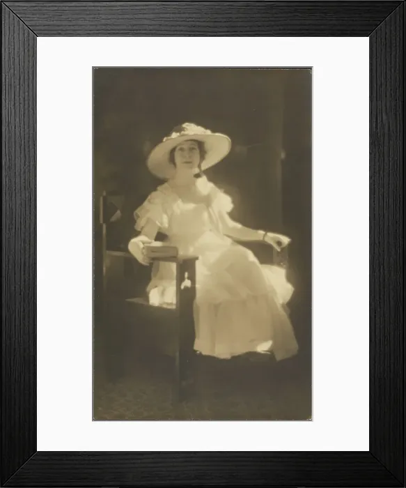 Framed Print : Portrait of a Woman in White Dress, 1907-1943. Creator: Louis Fleckenstein Framed Print : Portrait of a Woman in White Dress, 1907-1943. Creator: Louis Fleckenstein