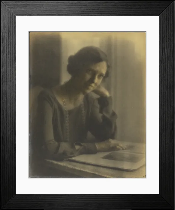 Framed Print : Portrait of a Woman with Long Necklace, 1907-1943. Creator: Louis Fleckenstein