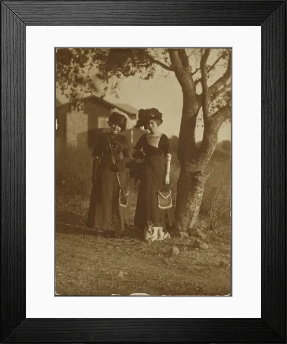 Framed Print : Portrait of Two Women Dressed Up in the Backyard, 1907-1943. Creator: Louis Fleckenstein Framed Print : Portrait of Two Women Dressed Up in the Backyard, 1907-1943. Creator: Louis Fleckenstein