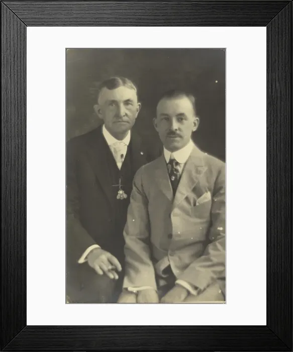 Framed Print : Portrait of Two Men with Suit Accessories, 1907-1943. Creator: Louis Fleckenstein Framed Print : Portrait of Two Men with Suit Accessories, 1907-1943. Creator: Louis Fleckenstein