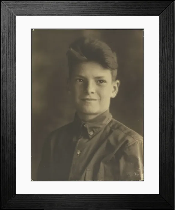 Framed Print : Portrait of a Young Boy in Button Up Shirt, 1907-1943. Creator: Louis Fleckenstein Framed Print : Portrait of a Young Boy in Button Up Shirt, 1907-1943. Creator: Louis Fleckenstein