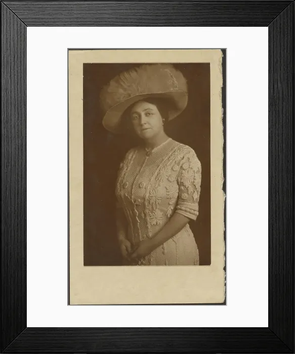 Framed Print : Portrait of a Woman with Elaborate Tulle Hat, 1907-1943. Creator: Louis Fleckenstein Framed Print : Portrait of a Woman with Elaborate Tulle Hat, 1907-1943. Creator: Louis Fleckenstein