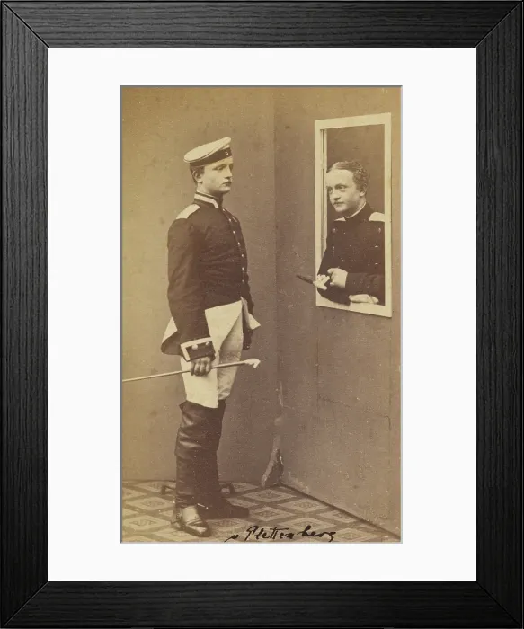 Framed Print : Two Men in Uniform, 1865-1870. Creator: Aug. Becker Framed Print : Two Men in Uniform, 1865-1870. Creator: Aug. Becker