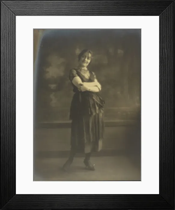 Framed Print : Portrait of a Woman Standing Before Tapestry, 1907-1943. Creator: Louis Fleckenstein Framed Print : Portrait of a Woman Standing Before Tapestry, 1907-1943. Creator: Louis Fleckenstein