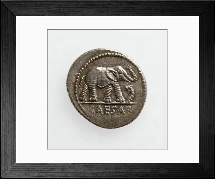 Framed Print : Denarius;Elephant Trampling a Ketos (Sea Dragon), 1st century B.C. Creator: Unknown Framed Print : Denarius;Elephant Trampling a Ketos (Sea Dragon), 1st century B.C. Creator: Unknown