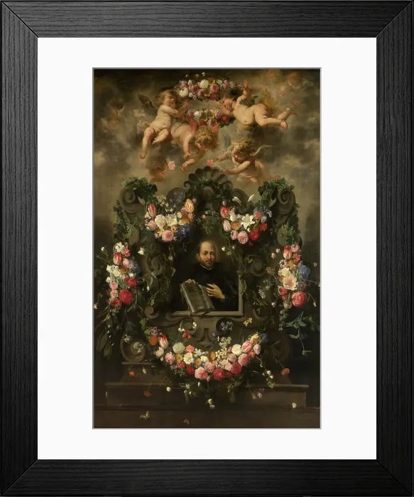 Framed Print : Saint Ignatius Surrounded by a Garland of Flowers, 1643. Creator: Jan van Balen Framed Print : Saint Ignatius Surrounded by a Garland of Flowers, 1643. Creator: Jan van Balen
