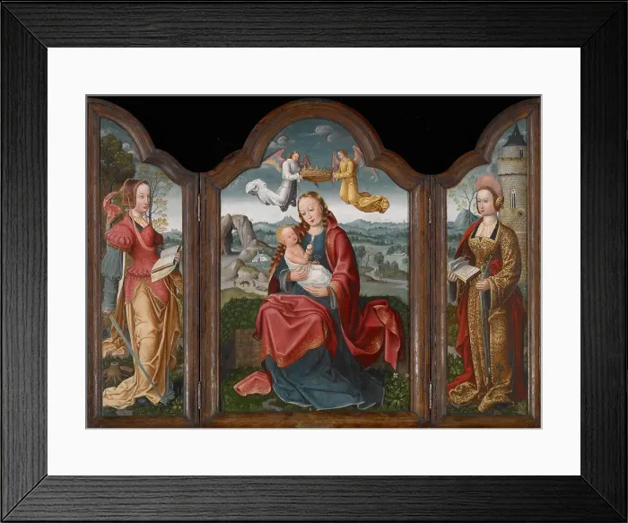 Framed Print : Triptych with the Virgin and Child, St Barbara, and St Catherine, about 1510-1530. Creator: Unknown Framed Print : Triptych with the Virgin and Child, St Barbara, and St Catherine, about 1510-1530. Creator: Unknown