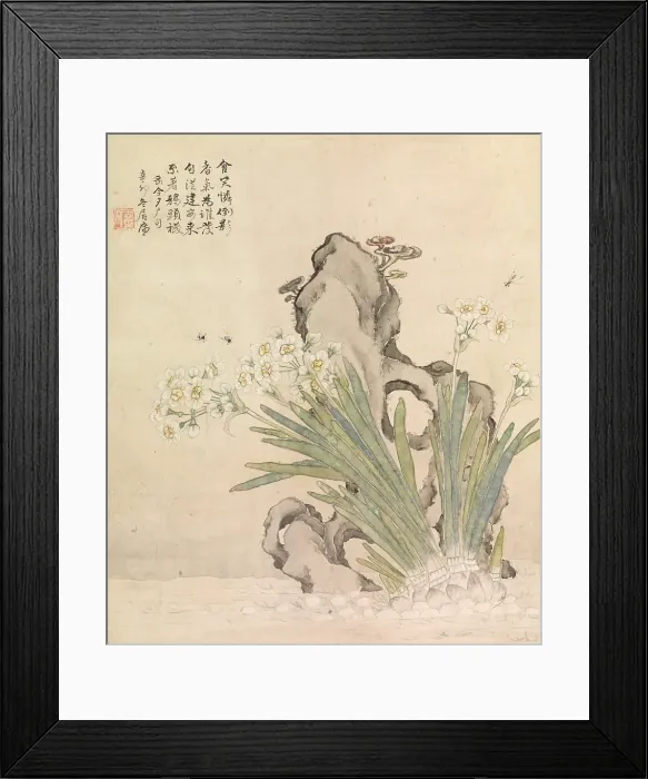 Framed Print : Narcissus, Rock, Bees and Linghzhi, 1891. Creator: Ju Lian Framed Print : Narcissus, Rock, Bees and Linghzhi, 1891. Creator: Ju Lian