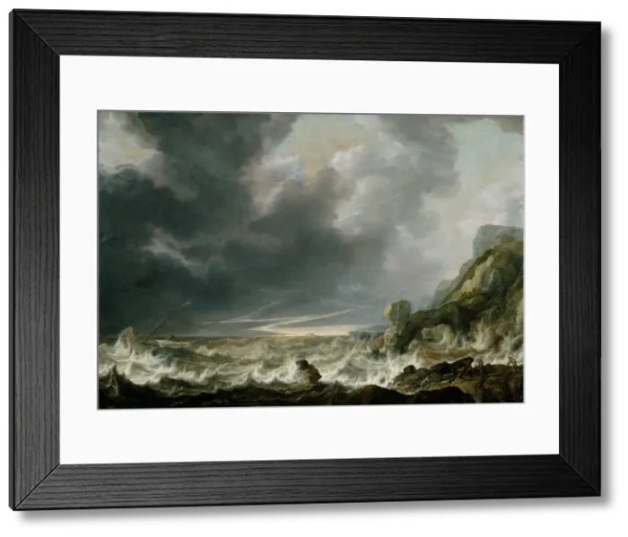 Framed Print : Ship in Distress off a Rocky Coast, about 1645. Creator: Simon de Vlieger Framed Print : Ship in Distress off a Rocky Coast, about 1645. Creator: Simon de Vlieger