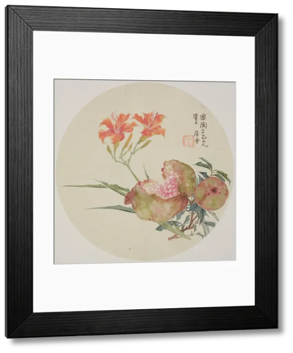 Framed Print : Pomegranate and day lily, about 1850-1904. Creator: Ju Lian Framed Print : Pomegranate and day lily, about 1850-1904. Creator: Ju Lian