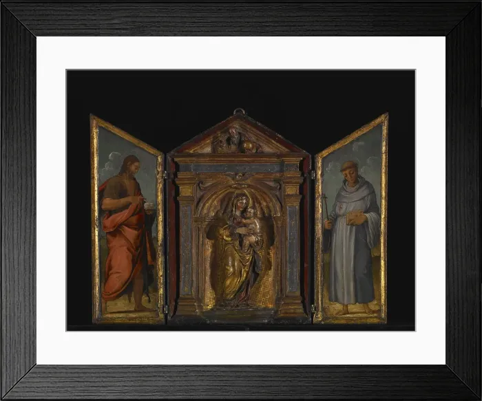 Framed Print : Madonna and Child with St John the Baptist and St Francis, probably late 1500s. Creator: Unknown Framed Print : Madonna and Child with St John the Baptist and St Francis, probably late 1500s. Creator: Unknown