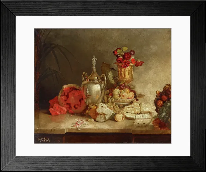 Framed Print : Still Life of Fruit and Urn, 1878. Creator: Theodore Clement Steele Framed Print : Still Life of Fruit and Urn, 1878. Creator: Theodore Clement Steele