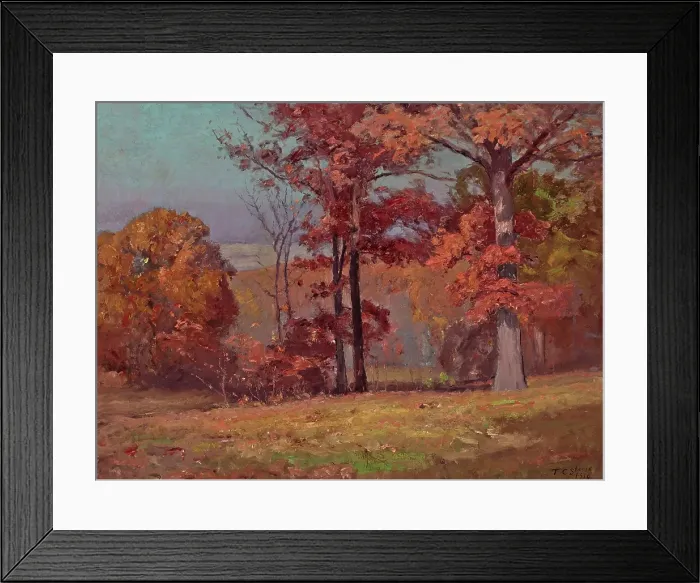 Framed Print : When the Oaks are Red (Brookville Landscape), 1916. Creator: Theodore Clement Steele Framed Print : When the Oaks are Red (Brookville Landscape), 1916. Creator: Theodore Clement Steele