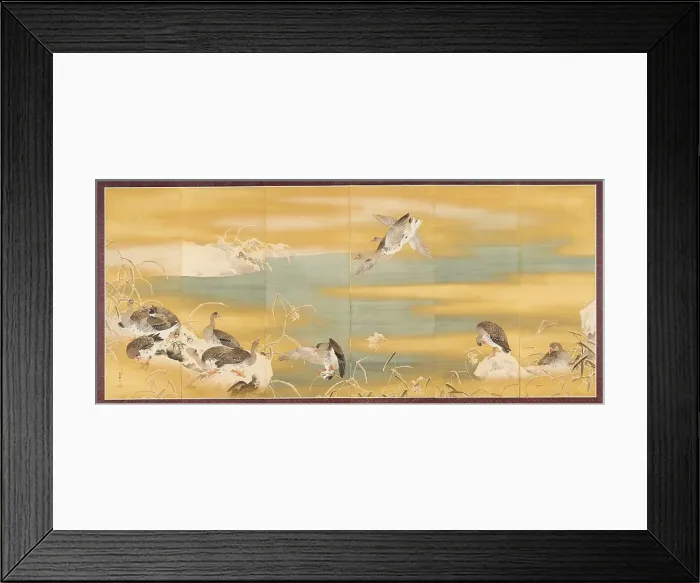 Framed Print : Geese and Reeds in Snow, 1911. Creator: Mochizuki Gyokusen Framed Print : Geese and Reeds in Snow, 1911. Creator: Mochizuki Gyokusen