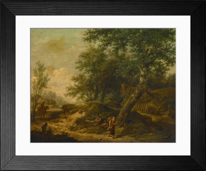 Framed Print : Landscape with Cottage and Travelers, 19th century. Creator: Unknown Framed Print : Landscape with Cottage and Travelers, 19th century. Creator: Unknown