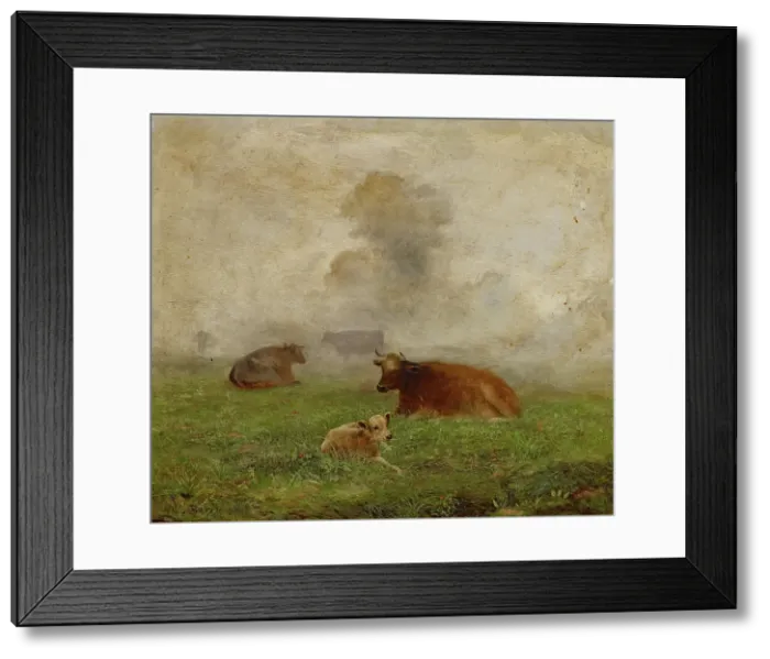 Framed Print : Foggy Landscape with Cows, date unknown, c1871-1928. Creator: Wilson Reed Berry Framed Print : Foggy Landscape with Cows, date unknown, c1871-1928. Creator: Wilson Reed Berry