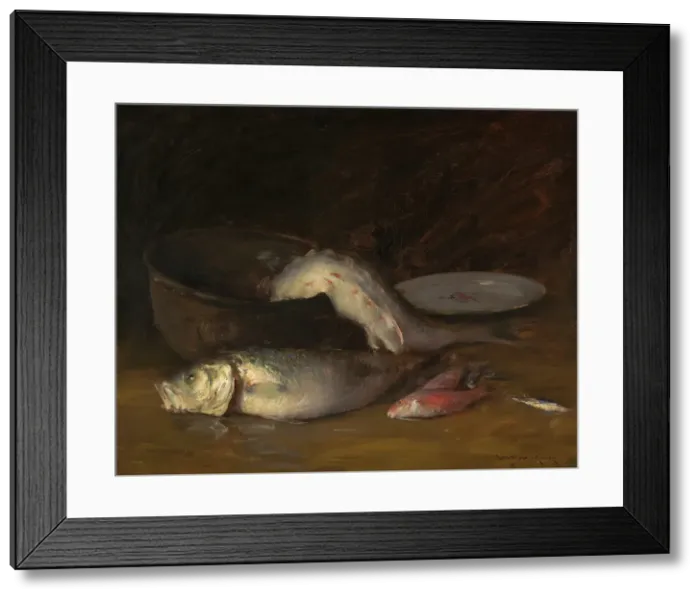Framed Print : Big Copper Kettle and Fish (Fish), about 1914. Creator: William Merritt Chase