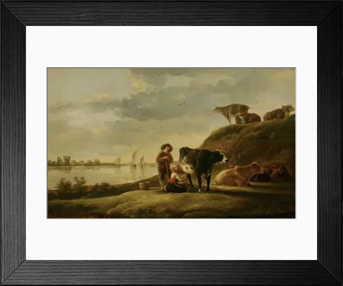 Framed Print : Cattle by a River. Creator: Aelbert Cuyp Framed Print : Cattle by a River. Creator: Aelbert Cuyp
