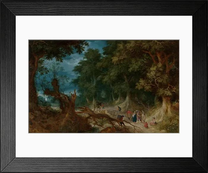 Framed Print : Wooded Landscape with Hunters and Fortune Teller, c1610-1626. Creator: Abraham Govaerts Framed Print : Wooded Landscape with Hunters and Fortune Teller, c1610-1626. Creator: Abraham Govaerts