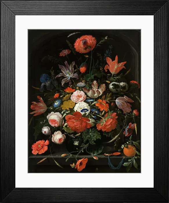Framed Print : Flowers in a Glass Vase, 1670. Creator: Abraham Mignon Framed Print : Flowers in a Glass Vase, 1670. Creator: Abraham Mignon