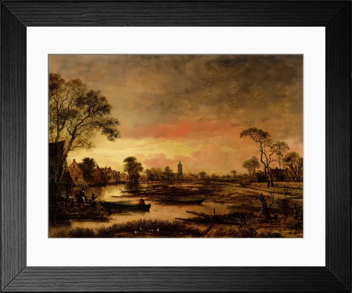 Framed Print : River Landscape, c1630-1670. Creator: Aert van der Neer Framed Print : River Landscape, c1630-1670. Creator: Aert van der Neer