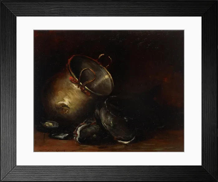 Framed Print : Brass Kettle and Catfish, date unknown, c1870-1900. Creator: William Merritt Chase Framed Print : Brass Kettle and Catfish, date unknown, c1870-1900. Creator: William Merritt Chase