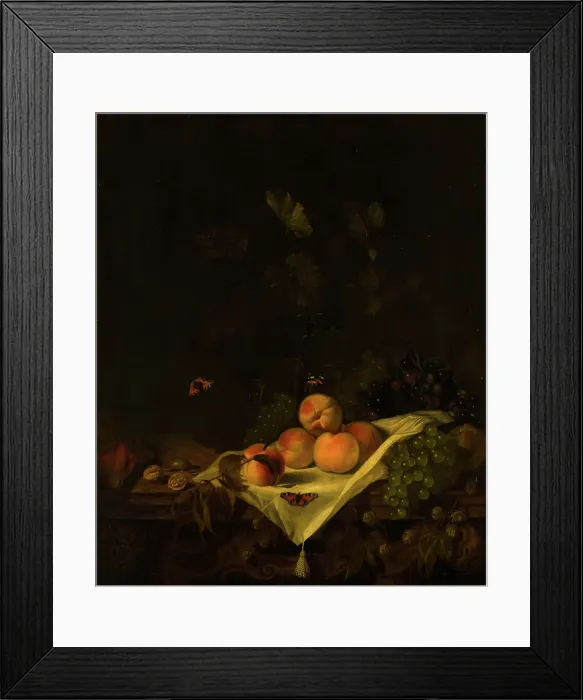 Framed Print : Still Life with Peaches and Grapes, 1680. Creator: Abraham Pietersz van Kalraet Framed Print : Still Life with Peaches and Grapes, 1680. Creator: Abraham Pietersz van Kalraet