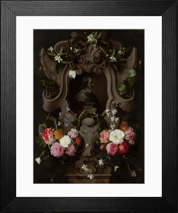 Framed Print : Bust of Constantijn Huygens Surrounded by a Garland of Flowers (1596-1687), 1644. Creators: Daniel Seghers, Jan Cossiers Framed Print : Bust of Constantijn Huygens Surrounded by a Garland of Flowers (1596-1687), 1644. Creators: Daniel Seghers, Jan Cossiers
