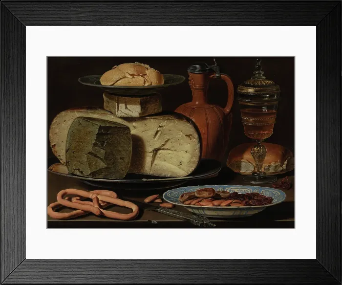 Framed Print : Still Life with Cheeses, Almonds and Pretzels, c1620-1650. Creator: Clara Peeters Framed Print : Still Life with Cheeses, Almonds and Pretzels, c1620-1650. Creator: Clara Peeters