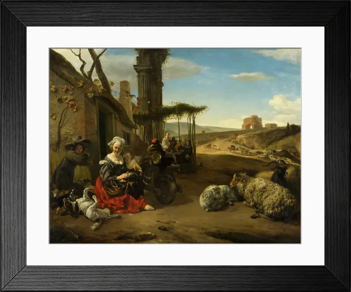 Framed Print : Italian Landscape with Inn and Ancient Ruins, c1641-1661. Creator: Jan Baptist Weenix Framed Print : Italian Landscape with Inn and Ancient Ruins, c1641-1661. Creator: Jan Baptist Weenix