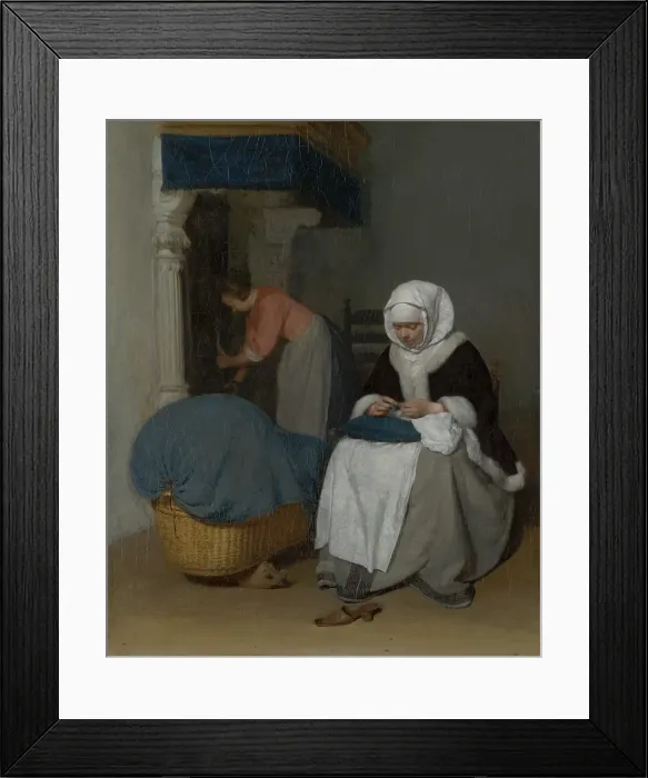 Framed Print : Woman Sewing beside a Cradle. Creator: Gerard Terborch II Framed Print : Woman Sewing beside a Cradle. Creator: Gerard Terborch II