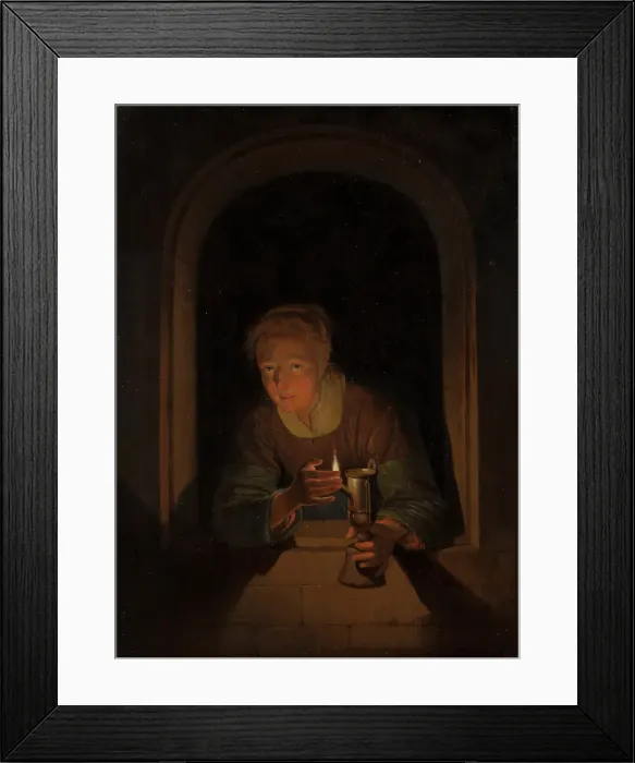 Framed Print : Young Woman Holding a Lamp. Creator: Gerrit Dou Framed Print : Young Woman Holding a Lamp. Creator: Gerrit Dou