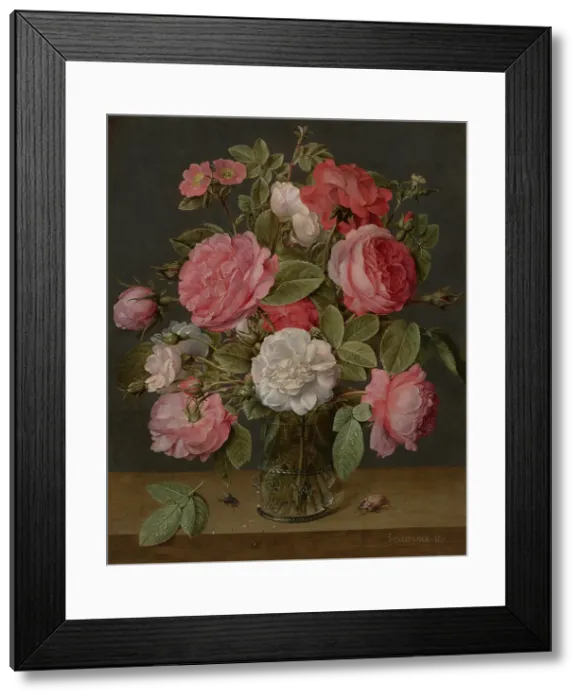 Framed Print : Roses in a Glass Vase. Creator: Jacob van Hulsdonck Framed Print : Roses in a Glass Vase. Creator: Jacob van Hulsdonck