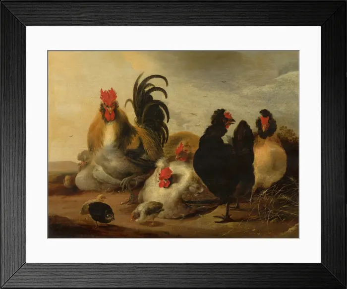 Framed Print : Cock and Hens in a Landscape, 1651. Creator: Gijsbert d'Hondecoeter Framed Print : Cock and Hens in a Landscape, 1651. Creator: Gijsbert d'Hondecoeter