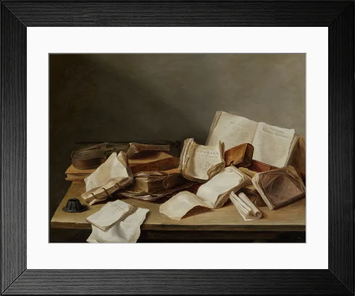 Framed Print : Still Life with Books and a Violin, 1628. Creator: Jan Davidsz de Heem Framed Print : Still Life with Books and a Violin, 1628. Creator: Jan Davidsz de Heem