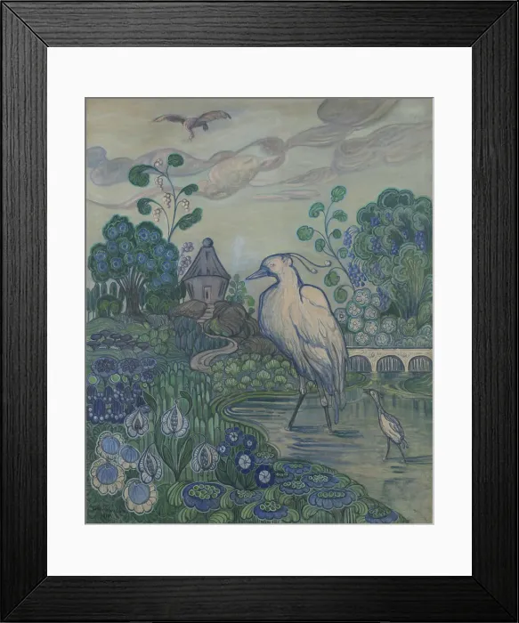 Framed Print : Herons in a Lush Landscape, 1917. Creator: Andreas Schneider Framed Print : Herons in a Lush Landscape, 1917. Creator: Andreas Schneider