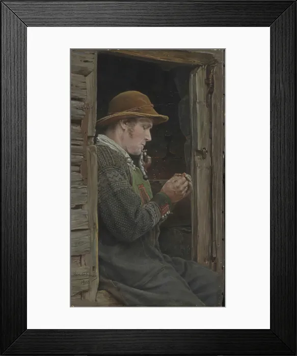Framed Print : Setesdal Peasant with Pipe, 1900. Creator: Carl Fredrik Sundt-Hansen