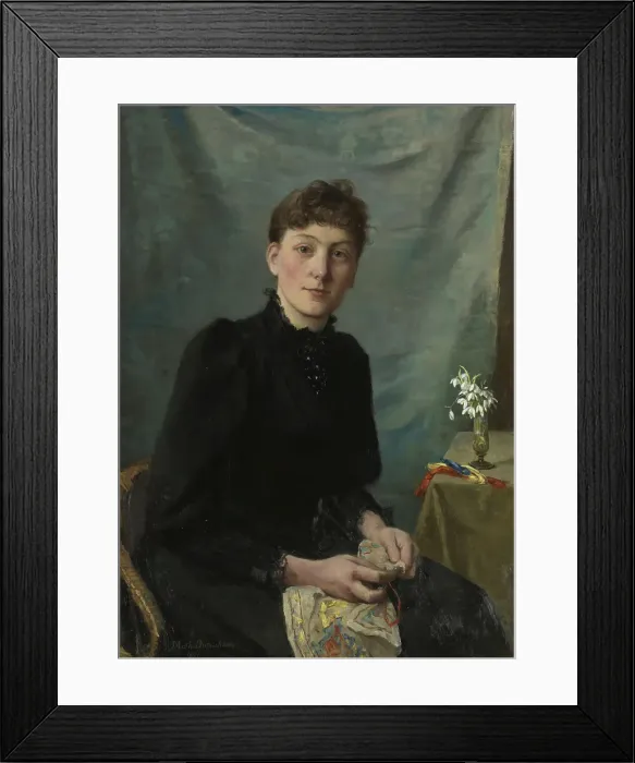 Framed Print : Seated Woman with Embroidery, 1891. Creator: Johanne Mathilde Dietrichson Framed Print : Seated Woman with Embroidery, 1891. Creator: Johanne Mathilde Dietrichson