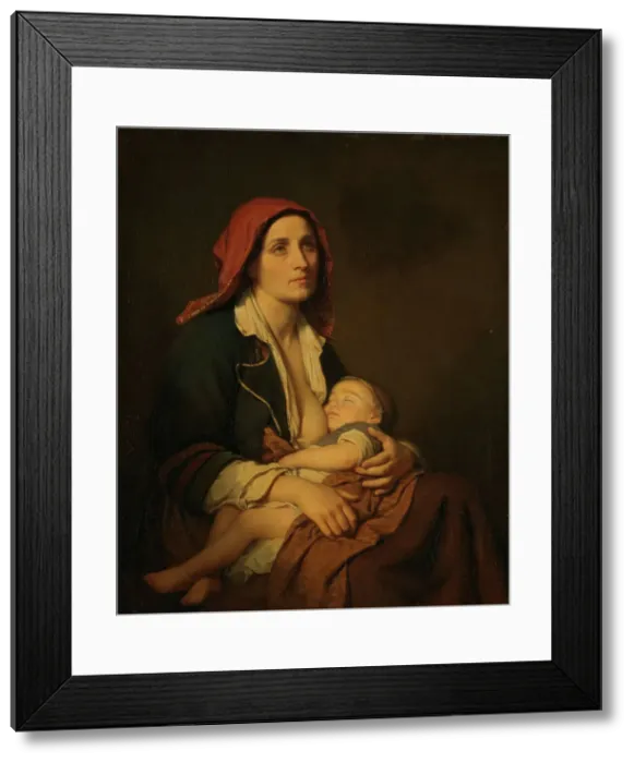 Framed Print : The Widow and her Child, 1853. Creator: Amalia Lindegren Framed Print : The Widow and her Child, 1853. Creator: Amalia Lindegren