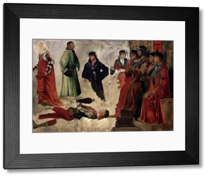 Framed Print : Figure Studies after The Amassadors of England - Copy after Vittore Carpaccio, 1875. Creator: Eilif Peterssen Framed Print : Figure Studies after The Amassadors of England - Copy after Vittore Carpaccio, 1875. Creator: Eilif Peterssen