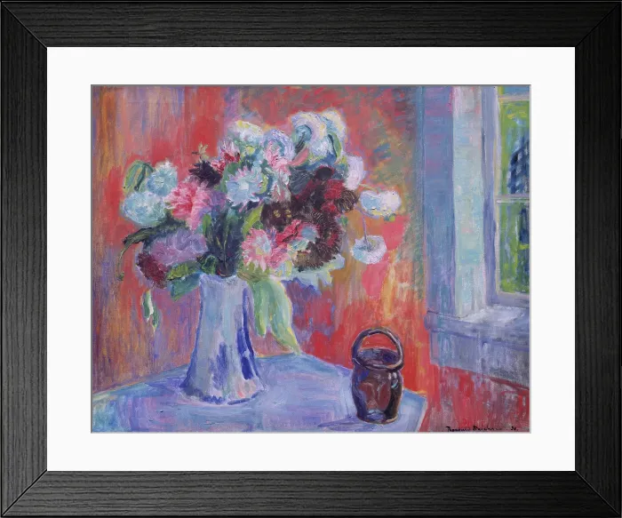 Framed Print : Flower Vase in red Interior, 1930. Creator: Thorvald Erichsen Framed Print : Flower Vase in red Interior, 1930. Creator: Thorvald Erichsen