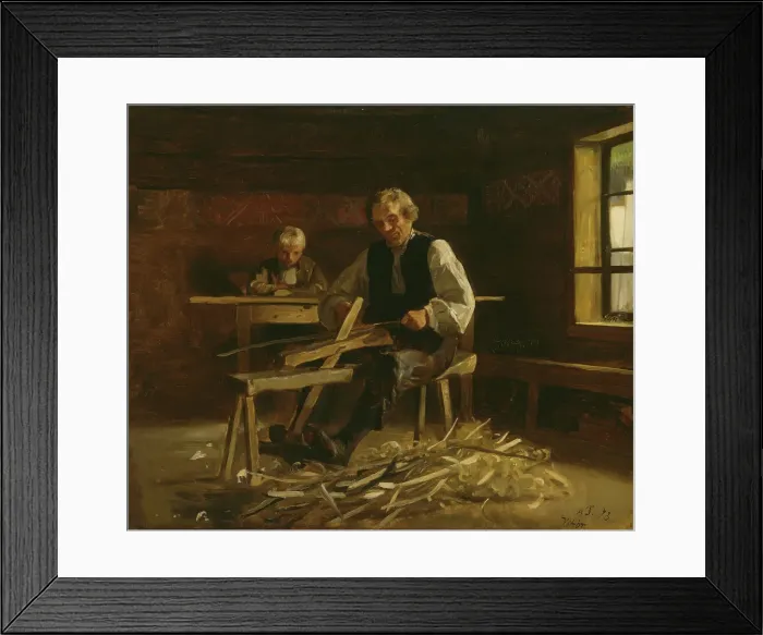 Framed Print : Interior from Vikoy with Farmer making Barrel Hoops, 1873. Creator: Adolph Tidemand Framed Print : Interior from Vikoy with Farmer making Barrel Hoops, 1873. Creator: Adolph Tidemand