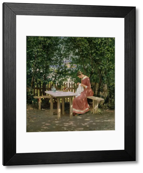 Framed Print : The Artist's Wife in the Arbour, 1889. Creator: Gerhard Munthe Framed Print : The Artist's Wife in the Arbour, 1889. Creator: Gerhard Munthe