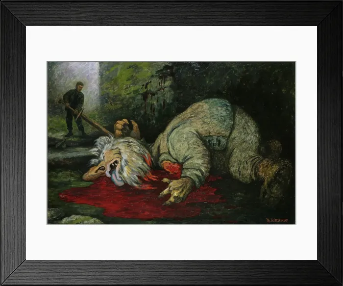 Framed Print : The Ash Lad beheads the Troll; For Soria Moria Palace, series consisting of twelve... 1900. Creator: Theodor Kittelsen Framed Print : The Ash Lad beheads the Troll; For Soria Moria Palace, series consisting of twelve... 1900. Creator: Theodor Kittelsen
