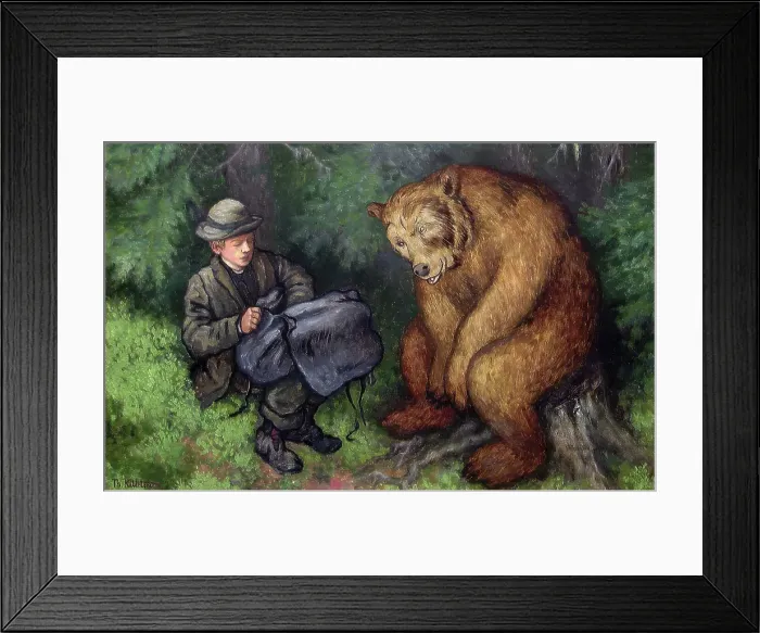 Framed Print : The Ash Lad and the Bear, 1900. Creator: Theodor Kittelsen Framed Print : The Ash Lad and the Bear, 1900. Creator: Theodor Kittelsen