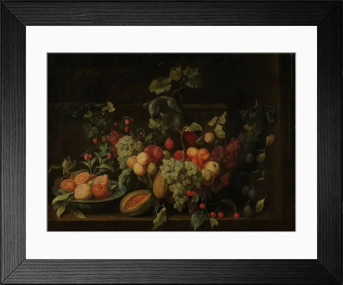 Framed Print : Still Life with Fruits and a Parrot, c1670-1690. Creator: Peeter Gysels Framed Print : Still Life with Fruits and a Parrot, c1670-1690. Creator: Peeter Gysels